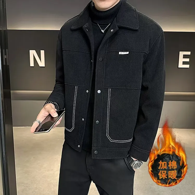 潮流加厚保暖帅气时尚百搭男士短款休闲韩版翻领秋冬外套男装夹克