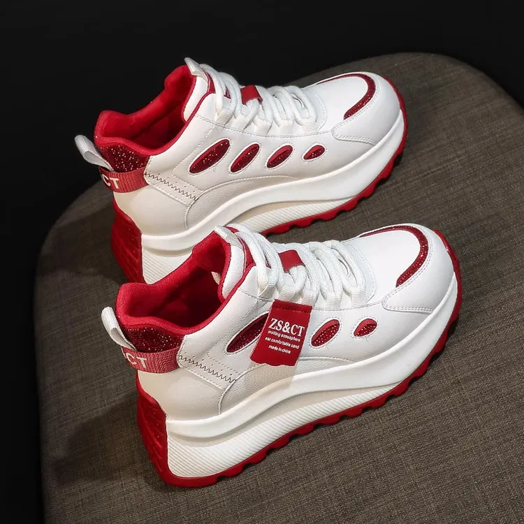 2025年秋季新款小白鞋女百搭时尚舒适高帮潮流老爹鞋女松糕厚底