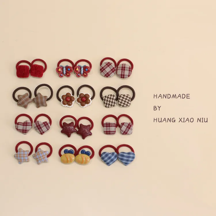 黄小妞秋冬布艺百搭格子迷你婴儿发圈洋气红色女宝宝新年发绳头饰