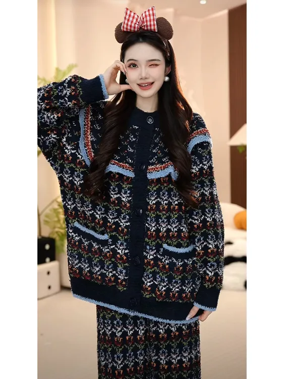 【冬日暖阳】可外穿半边绒时尚冬季家居服加绒加厚软绵绵睡衣套装