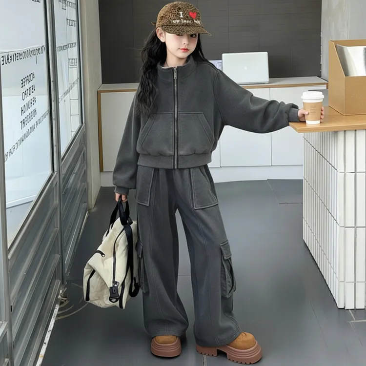 女童秋装洋气女孩套装显瘦复古2025春秋季中大童6-12岁15岁两件套