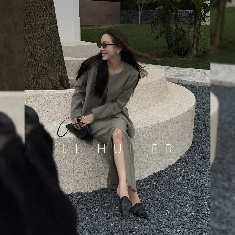  LiHuiEr李慧儿【星月梵高】2025秋冬款舒适芦灰色套装LL0251157