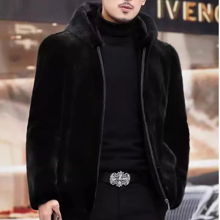 全网低价冬季仿水貂貂毛海宁皮草貂皮大衣皮衣夹克外套男装