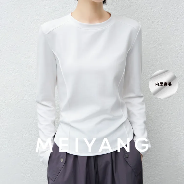 【新品】美洋MEIYANG 云团四号T恤 可耐丽磨毛保暖圆领宽松短款打底