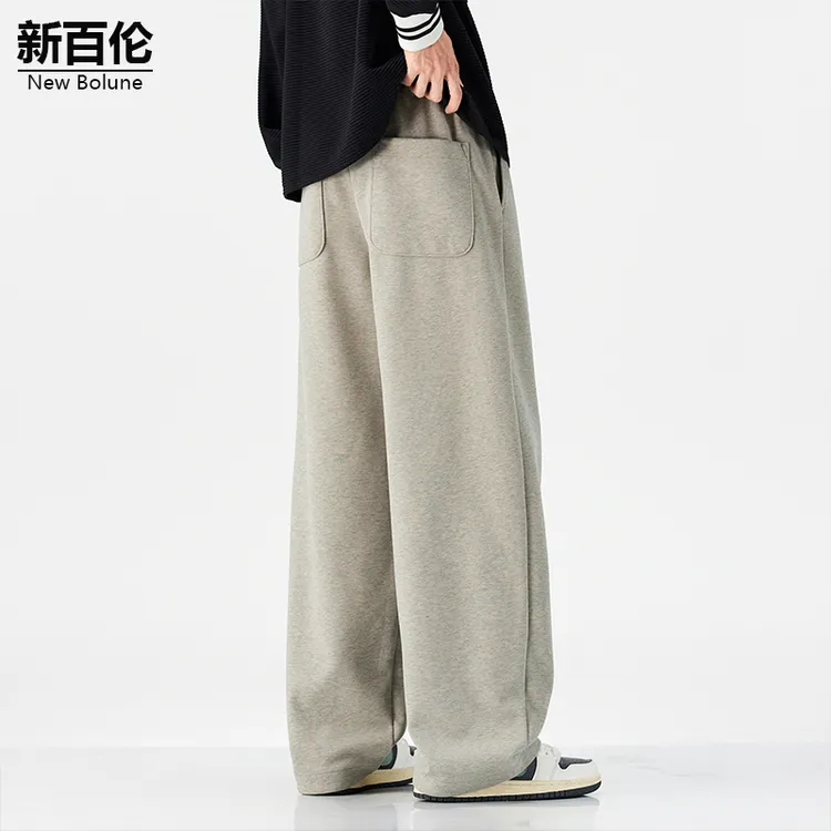 新百伦/NEW BOLUNE日系针织卫裤男秋冬新款百搭加绒加厚直筒裤子
