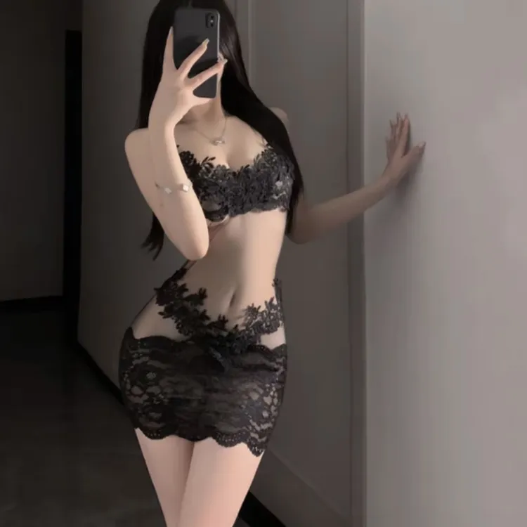 性感睡裙连体衣纯欲蕾丝制服睡衣美背镂空火辣诱惑包臀