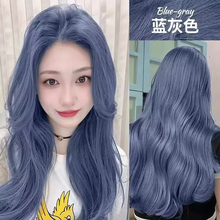 2025新款蓝灰色流行显白男女推荐染发奶奶灰自己染不伤发送褪色粉
