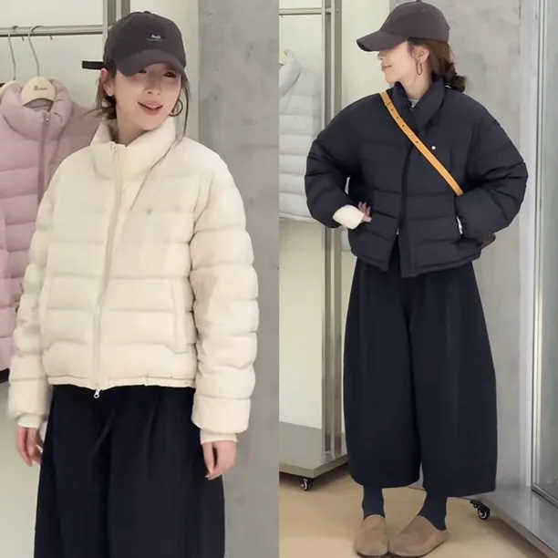 正版爆款立领时尚流行排骨羽绒服女装2025冬季保暖白鸭绒短款外套