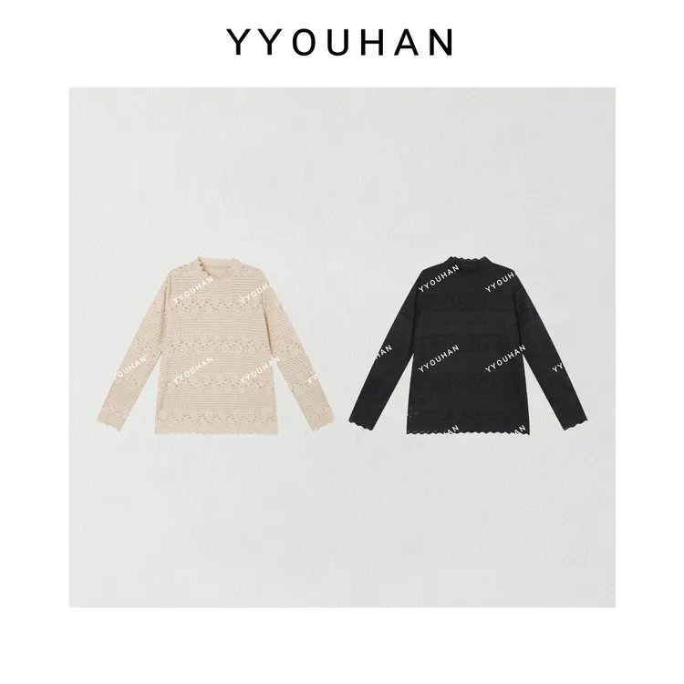 月月 2025冬款百搭蕾丝拼接竖条纹显瘦雪尼尔绒上衣 2511C7915