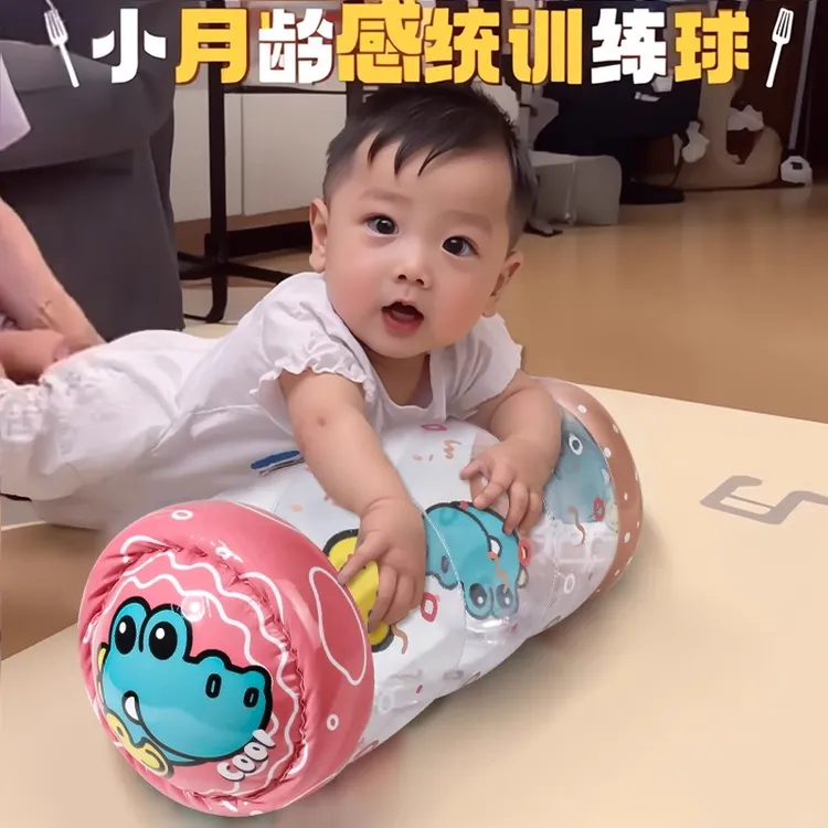婴儿爬行学步训练充气滚筒宝宝铃铛引导健身儿童早教益智便携玩具
