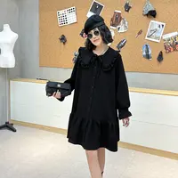 大码女装娃娃领长袖连衣裙胖妹妹260斤显瘦遮胯中长款裙子上衣冬