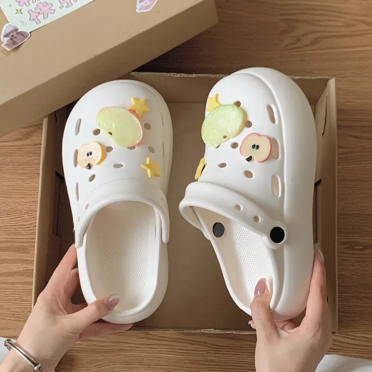夏日氧气感~趣味苹果DIY厚底洞洞鞋女夏外穿休闲防滑沙滩包头凉鞋