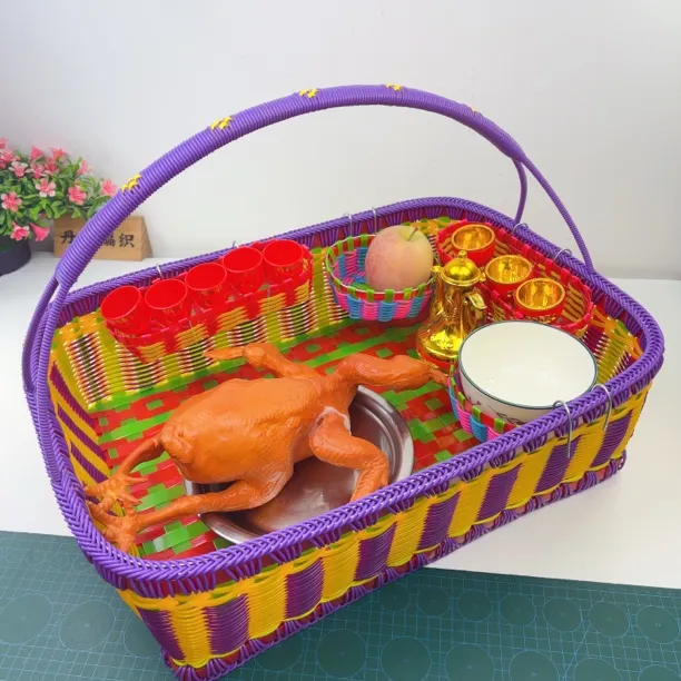 拜神提篮 拜拜篮子手工三茶五酒编织拜神防水家用