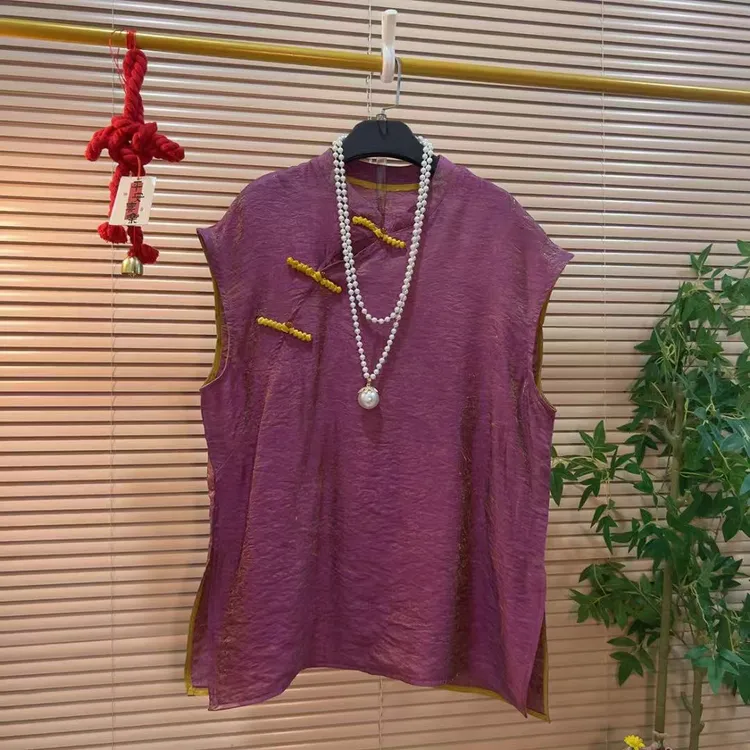 优雅气质复古别致中长款上衣胖YY2025夏季新款新中式国风背心坎肩