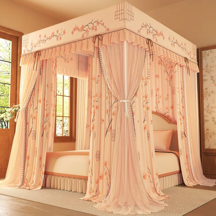 高级风双层加密帐纱家用防蚊床幔全包围一体式五面遮光落地款蚊帐