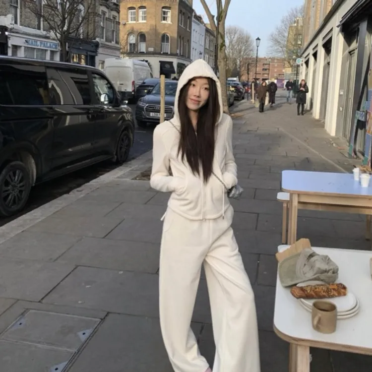 lu系懒人套组 chao好穿加绒卫衣女修身运动阔腿裤套装