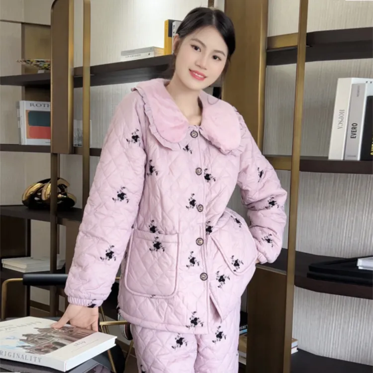 【锦绣年华】睡衣女款爆款精致国风刺绣新款家居服夹棉加厚保暖保温