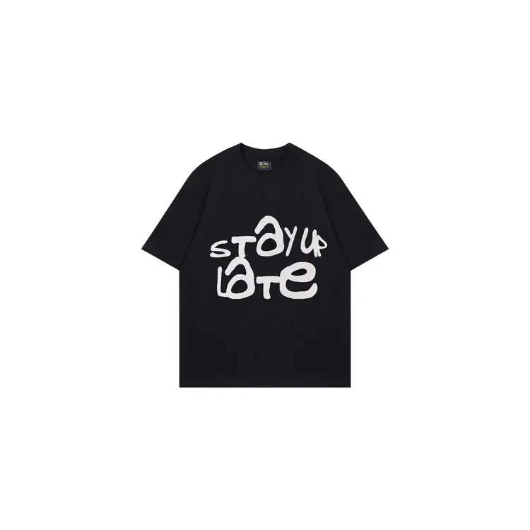 STAY UP LATE涂鸦字体美式复古高街印花字母休闲亲肤短袖男女同款