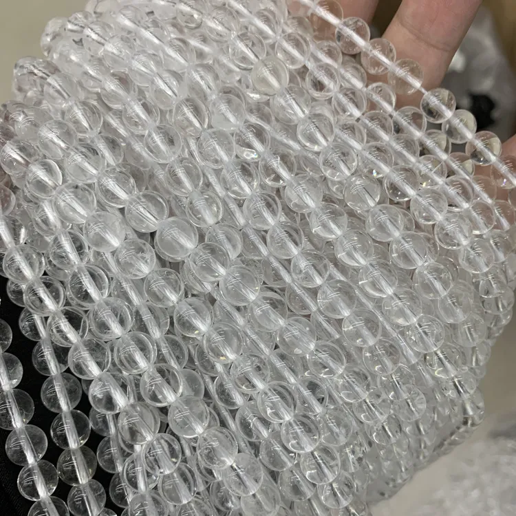 天然白水晶散珠圆珠半成品透体微棉无优化手工DIY饰品配件