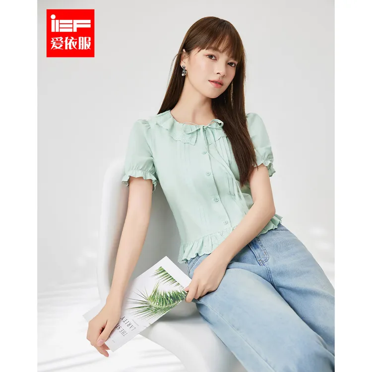 IEF/爱依服2025夏季新款韩版甜美可爱减龄少女风娃娃领设计上衣
