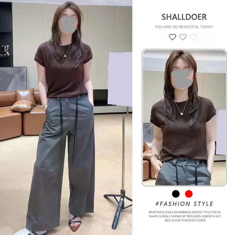 今年流行时尚套装女2025夏季新款正肩短袖T恤休闲阔腿裤子两件套