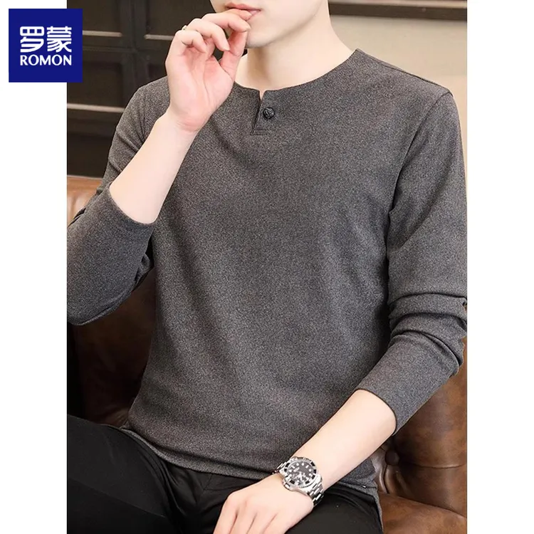 罗蒙长袖男士春秋季双面德绒内搭秋衣打底衫男款衣服修身秋装上衣