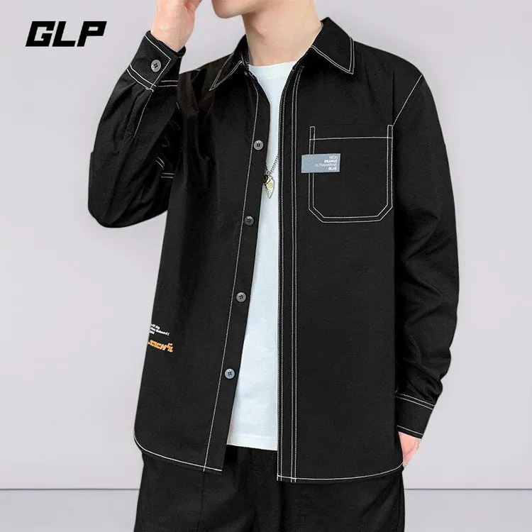 男士长袖衬衫春秋季百搭外套潮流帅气透气休闲工装衬衣男宽松痞帅