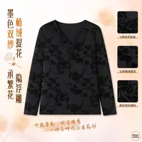 【手工订珠】时尚妈妈大码V字领长袖植绒提花洋气外穿内搭上衣