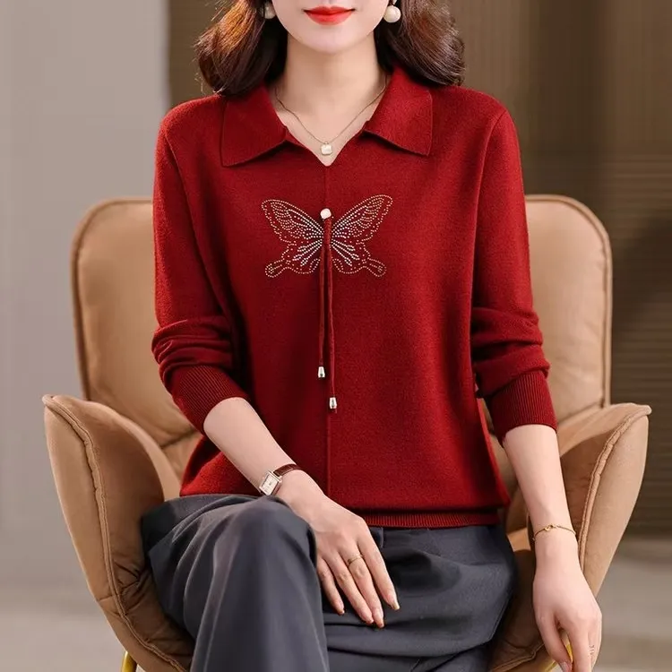 中老年女装中年妈妈毛衣针织春秋装洋气长袖中年上衣减龄妈妈装