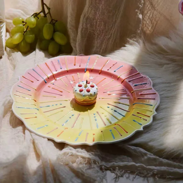可以燃烧的生日蛋糕盘蛋糕可取下高温手绘釉下彩送赠品做精致包装
