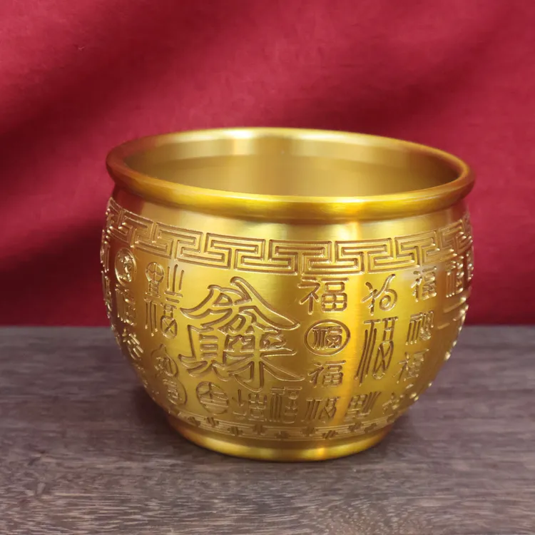 黄铜百福缸米缸聚宝盆摆件招财家居装饰办公室招财工艺品摆件批发