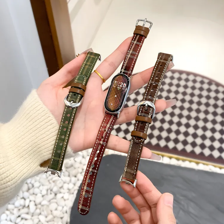 uososo适用手环10表带秋冬款毛呢格纹复古百搭NFC通用