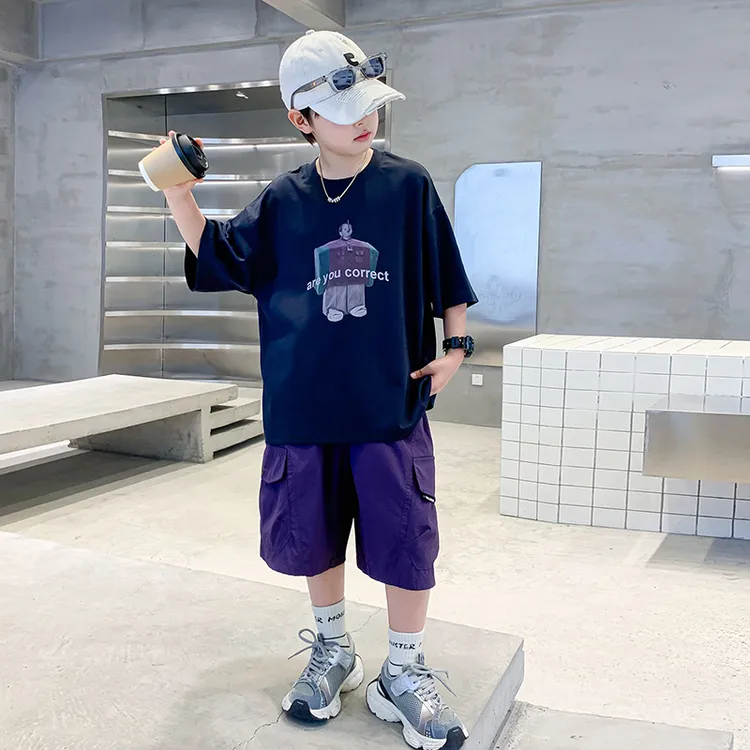 男童夏装短袖套装2025新款儿童夏季薄款洋气大童工装运动两件套潮