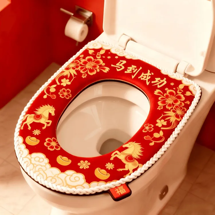2026年新款马桶垫毛绒家用四季通用垫圈冬季加厚拉链喜庆坐垫CCF