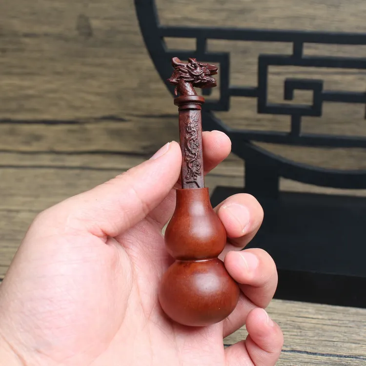 雷击枣木养剑龙头葫芦挂件盘玩手把件雕刻龙虎剑可以抽拉