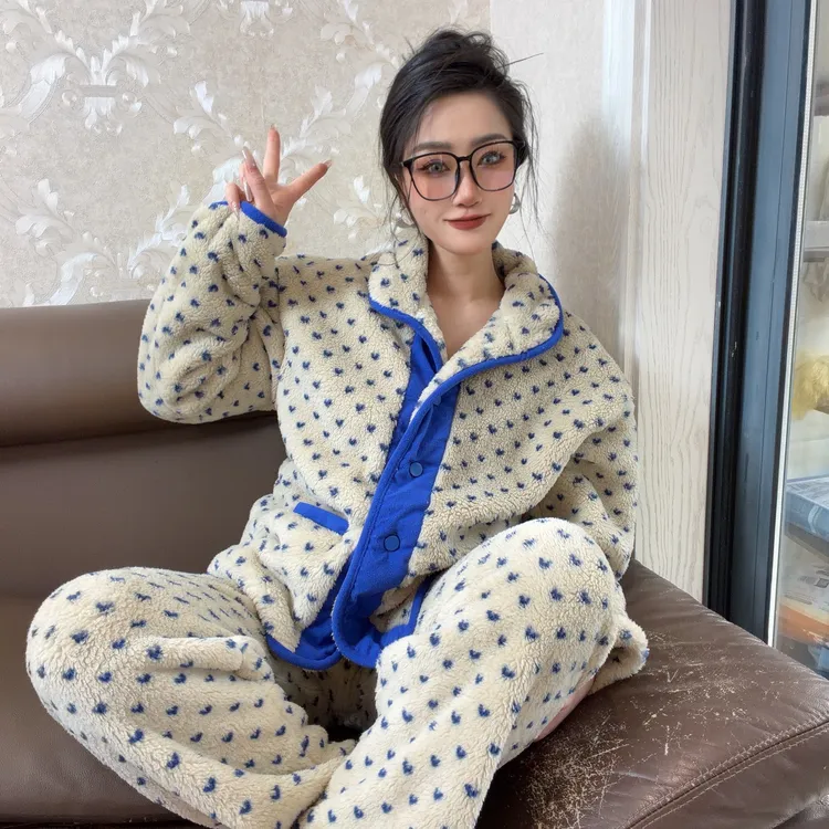 2025冬季新款加绒加厚睡衣套装女时尚休闲可外穿保暖家居服套装