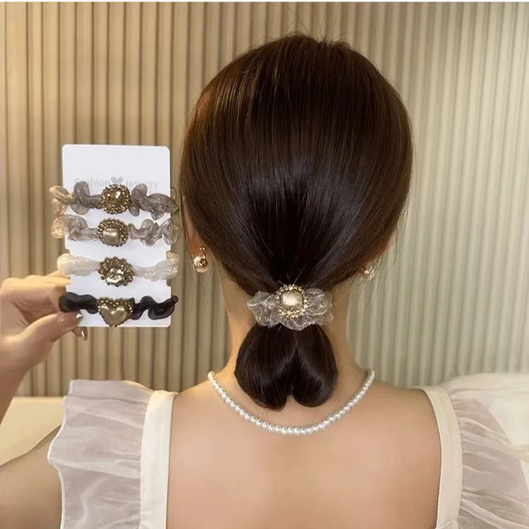 2025新款高级感水钻网纱发圈新型百搭精致头绳橡皮女筋扎头发头绳