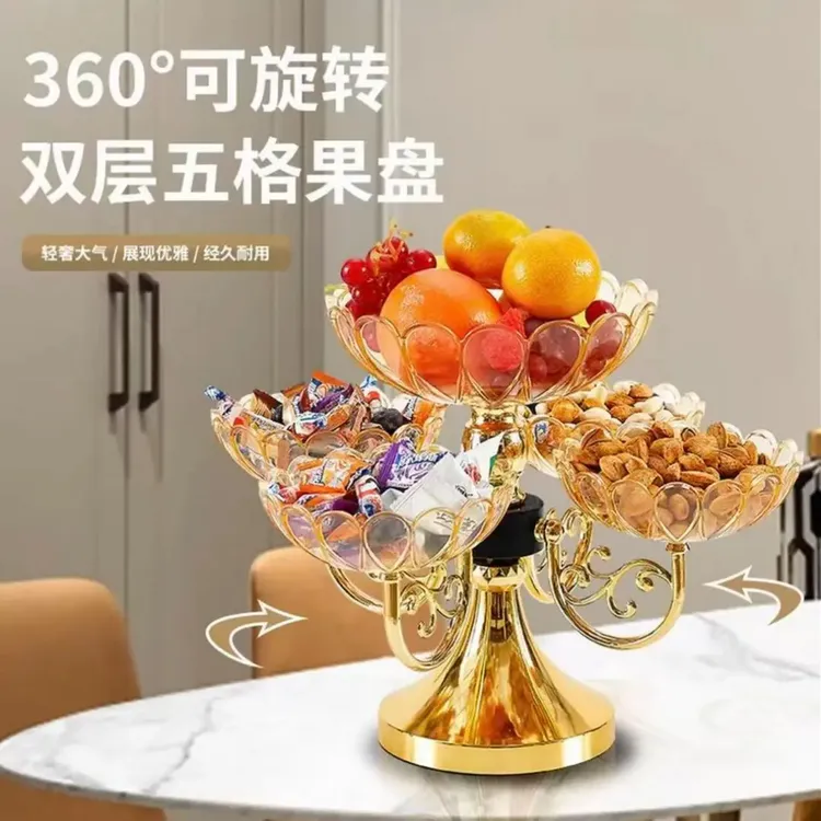 欧式豪华水果盘高端上档次旋转果盘多层零食糖果盘家用厅茶几笔筒商品图