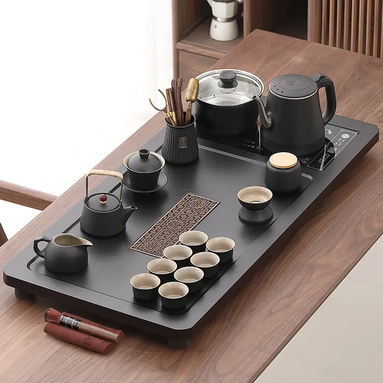 整套功夫泡茶台办公室茶具套装家用全自动烧水壶一体茶盘现代款X