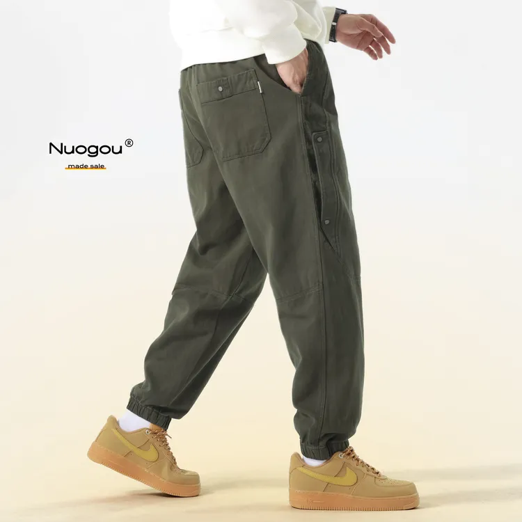 冬季美式重磅加绒加厚工装裤男士宽松休闲长裤秋冬军绿束脚裤子男