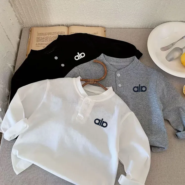 纯棉刺绣POLO领男童耐磨长袖休闲风百搭吸汗T恤时尚男童儿童春秋