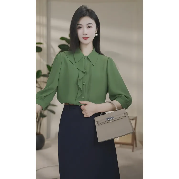 【小北甄选】欧若风8592503双色气质休闲时尚薄款衬衫设计感百搭