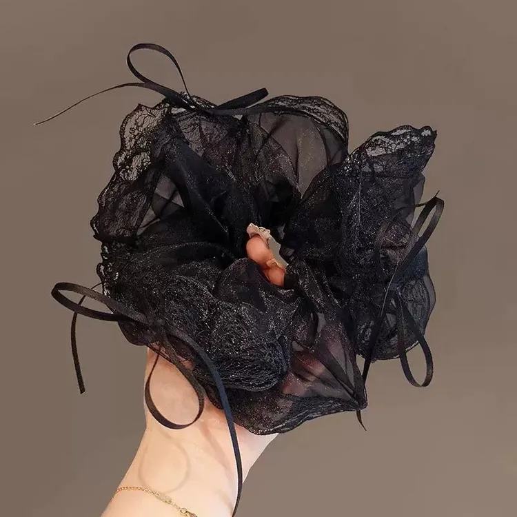 新款头饰发圈精致韩式蝴蝶结头绳网纱扎发绳时尚蕾丝花边大肠发圈