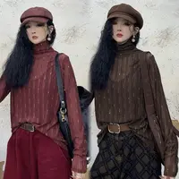 亿火2025秋季新款半高领网纱打底衫女细闪叠穿内搭微透上衣-1006