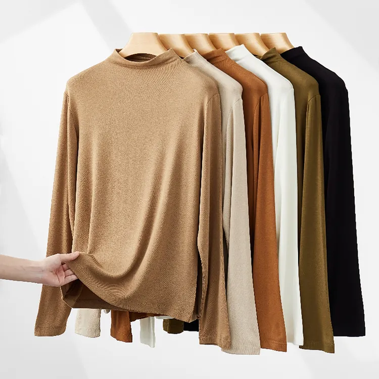 羊毛美雅碧自发热半高领打底衫女秋冬软糯亲肤保暖正肩长袖针织衫