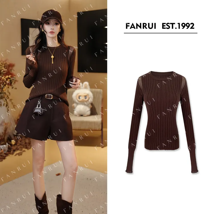FANRUI/泛芮「贝贝biuu」羊毛坑条纹减龄高级感针织打底上衣B18753