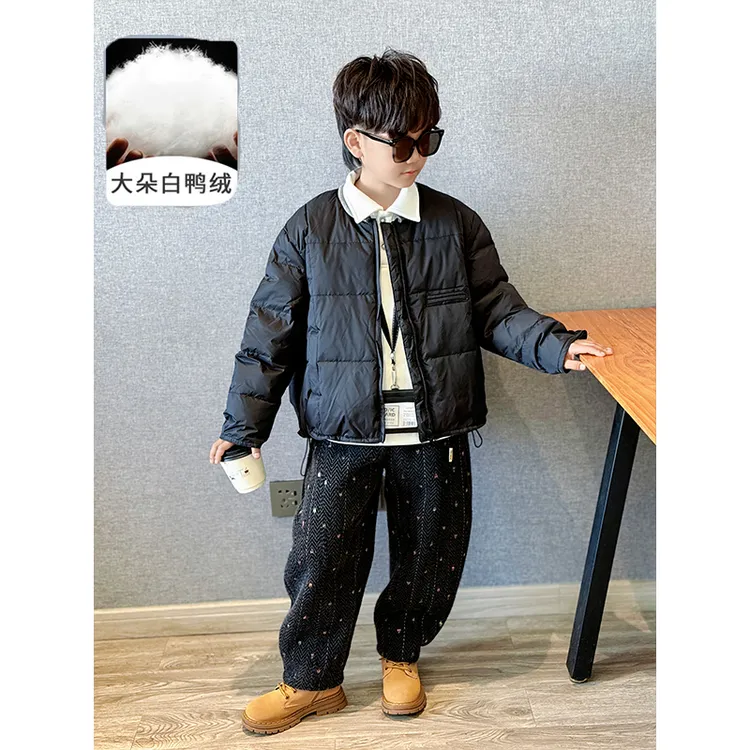 男童冬季新款时尚洋气羽绒服外套中大童保暖轻薄简约纯色长袖儿童