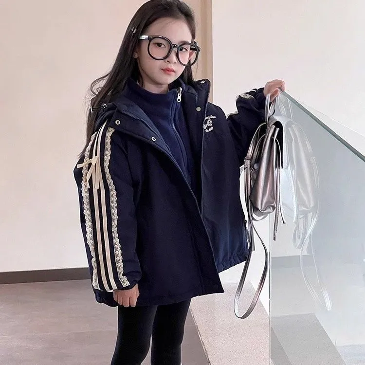 女童韩系三合一夹棉冲锋衣外套秋冬季2025新款中大儿童保暖棉衣潮