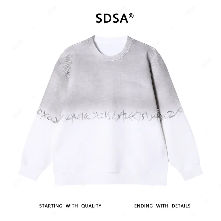 SDSA男士秋冬新款轻奢痞帅男装美式渐变手绘字母圆领卫衣百搭时尚