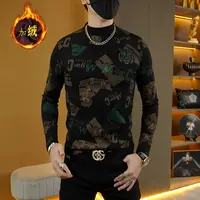 冬季轻奢潮流时尚舒适个性网红百搭虎头男士加绒修身打底圆领长袖